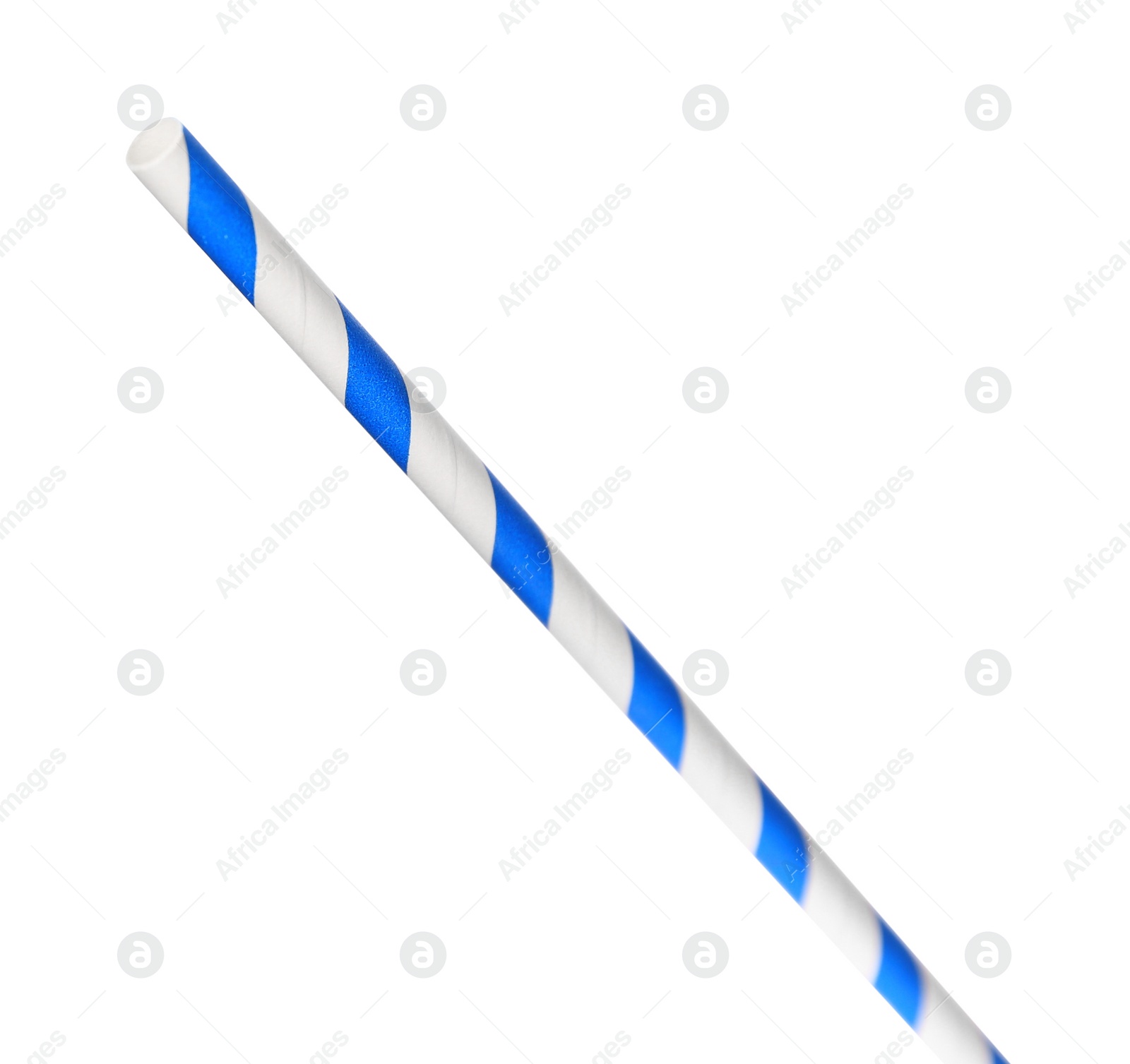 Photo of One striped paper straw for drinking isolated on white