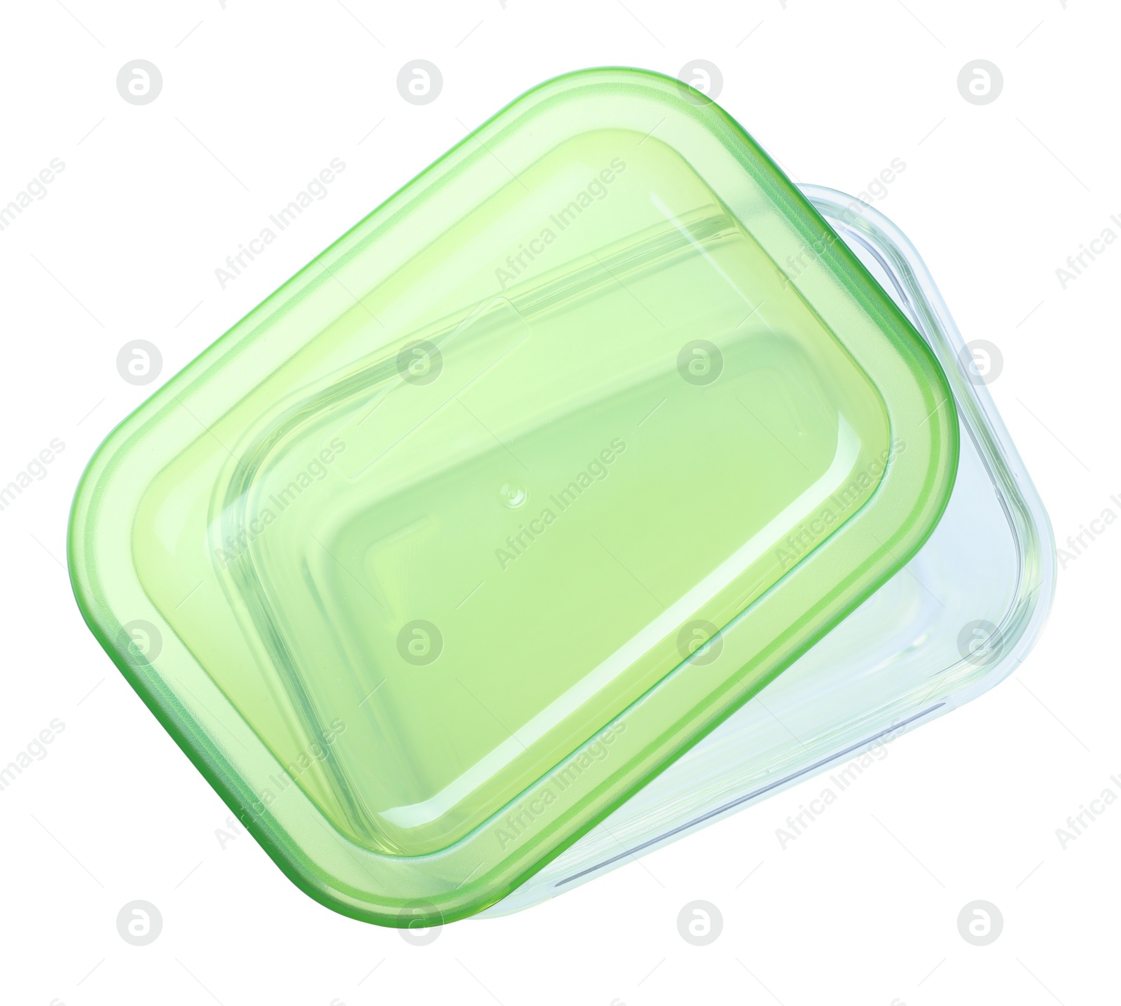 Photo of Empty glass container for food isolated on white, top view