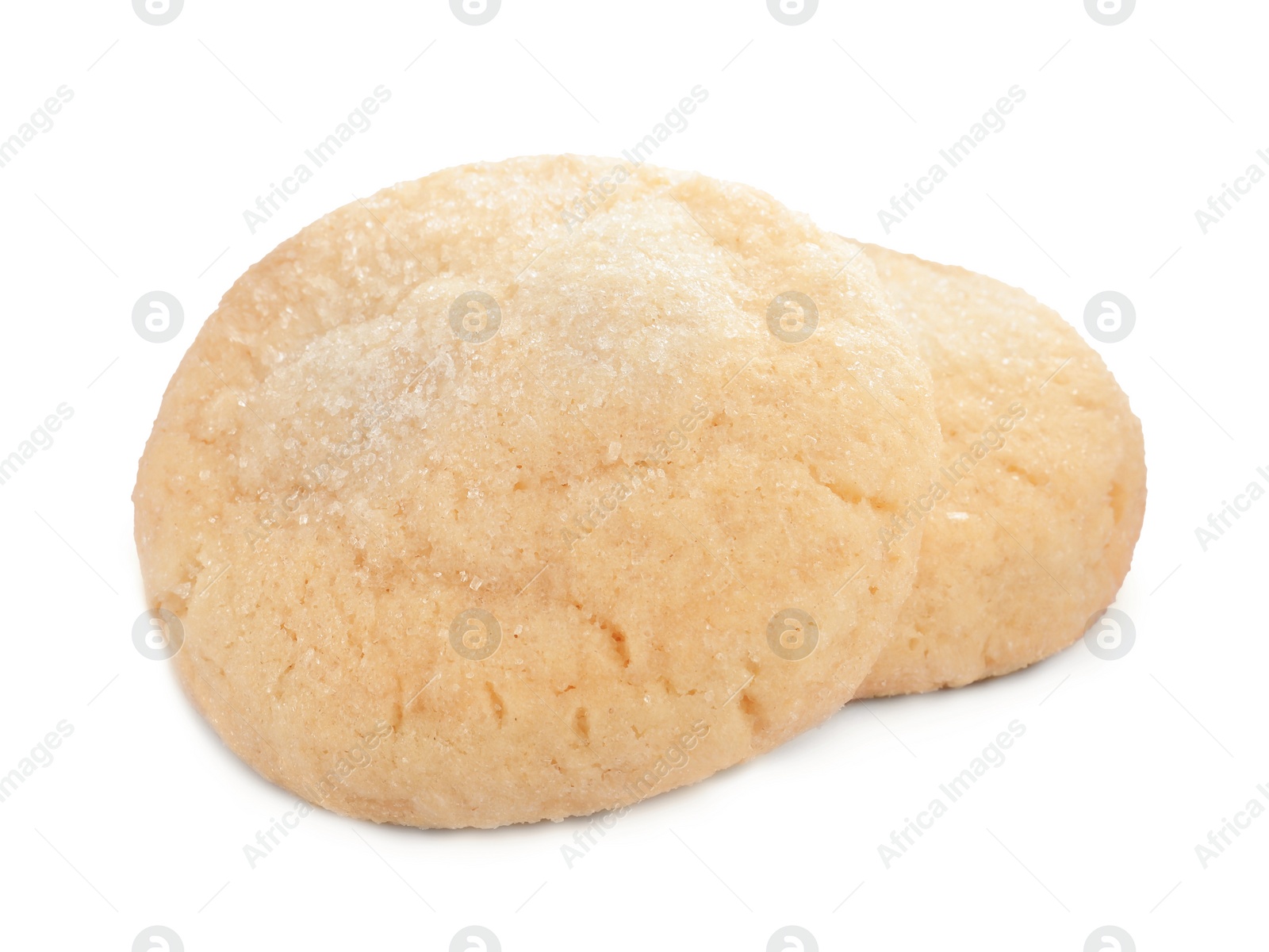 Photo of Two tasty sugar cookies isolated on white