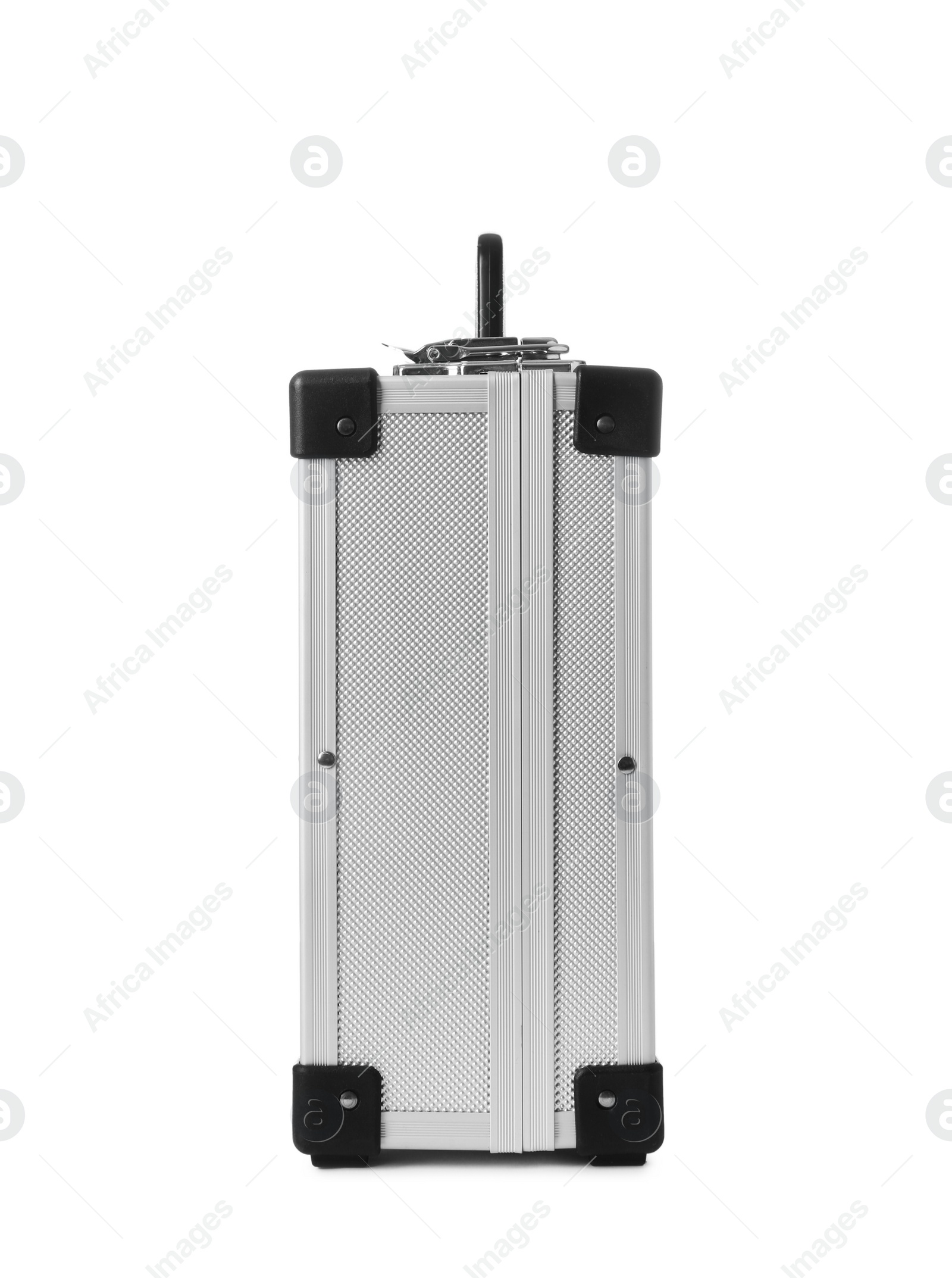 Photo of Stylish aluminum hard case on white background