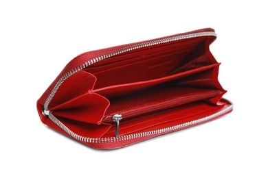Photo of Stylish red leather purse isolated on white