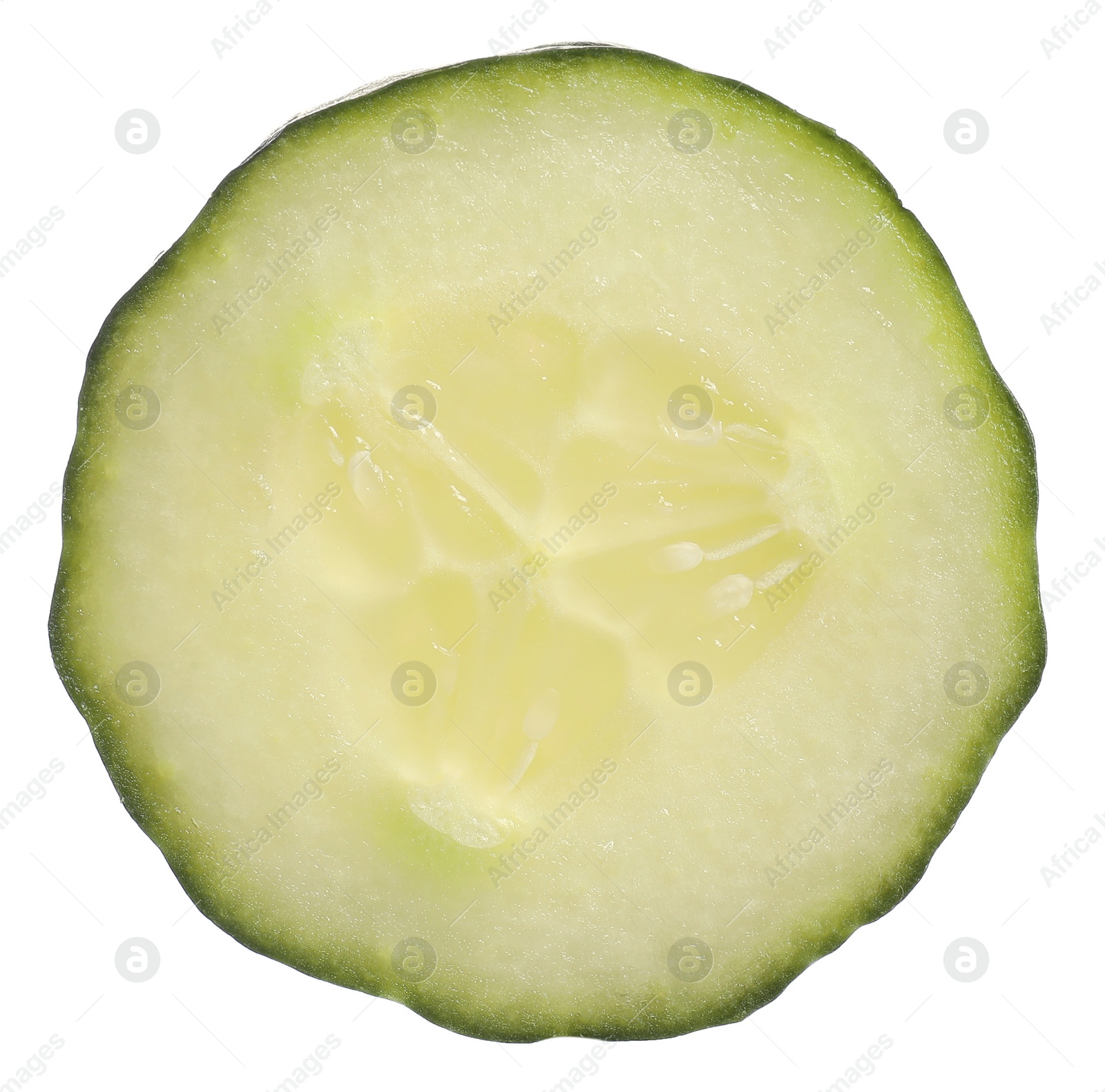 Photo of Slice of fresh cucumber isolated on white