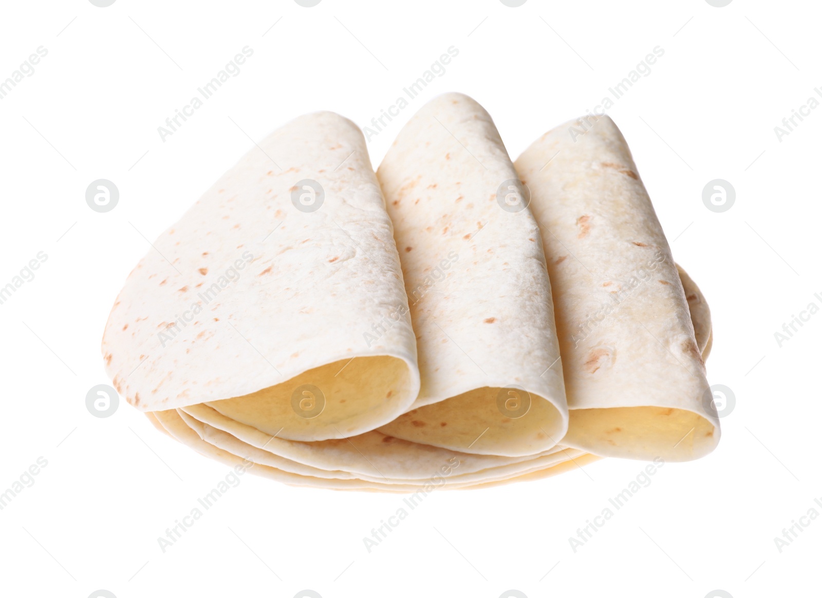 Photo of Corn tortillas on white background. Unleavened bread