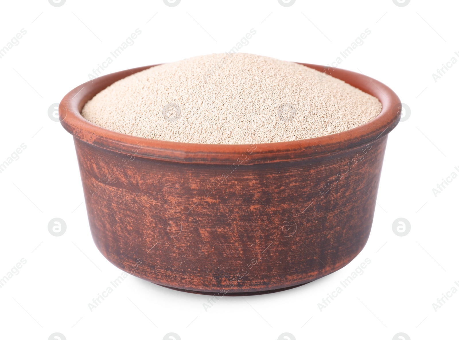 Photo of Bowl of active dry yeast isolated on white