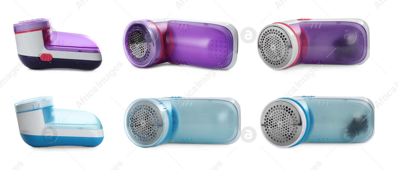 Image of Set with fabric shavers on white background. Banner design