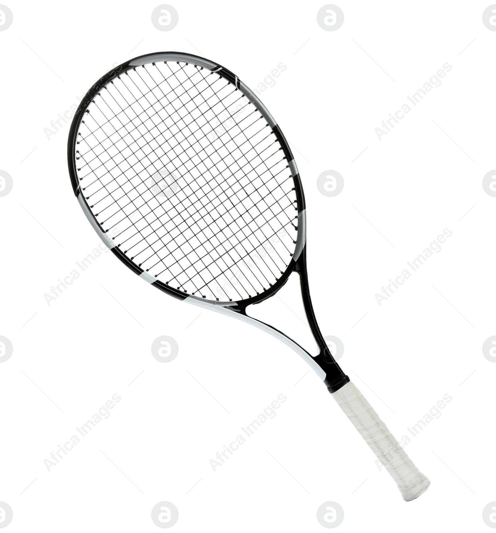 Photo of Tennis racket isolated on white. Sports equipment