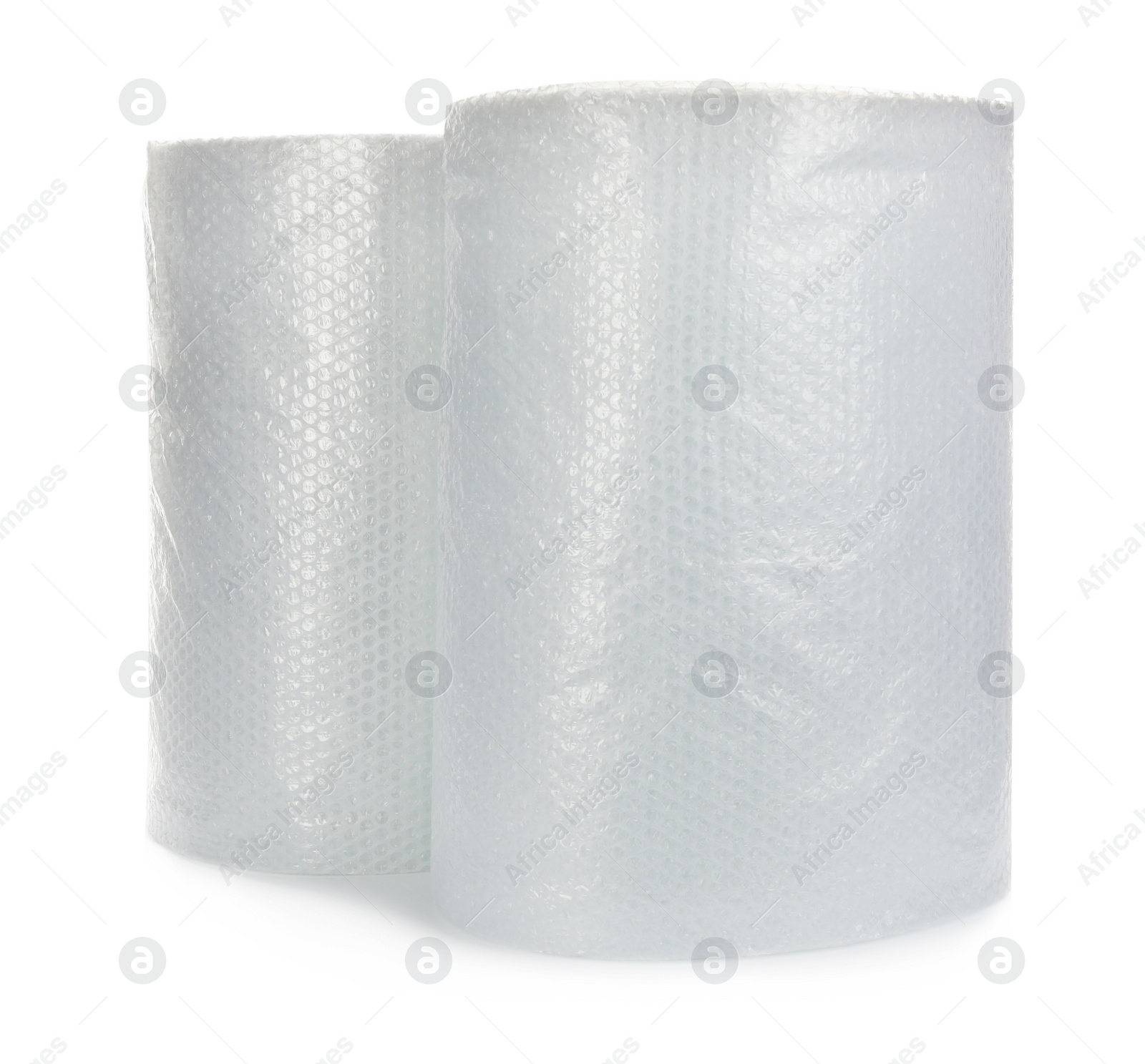 Photo of Transparent bubble wrap rolls on white background