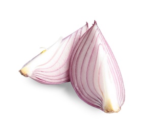 Photo of Fresh cut red onion on white background