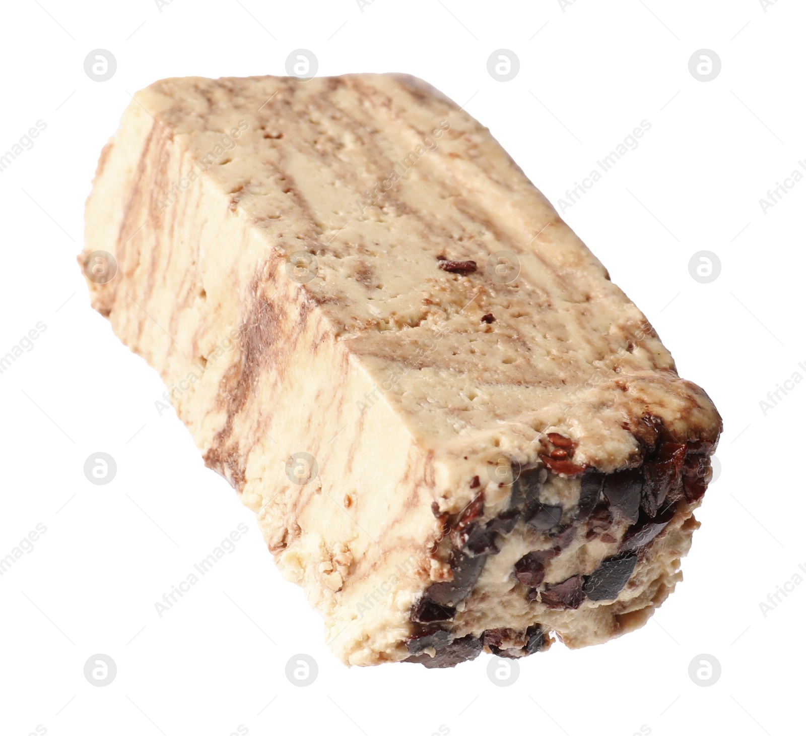 Photo of One piece of tasty chocolate halva isolated on white