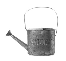 Vintage metal watering can isolated on white