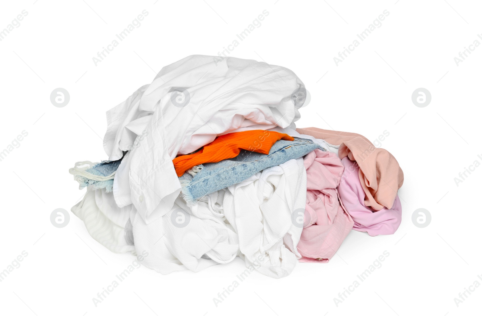 Photo of Pile of colorful clothes isolated on white