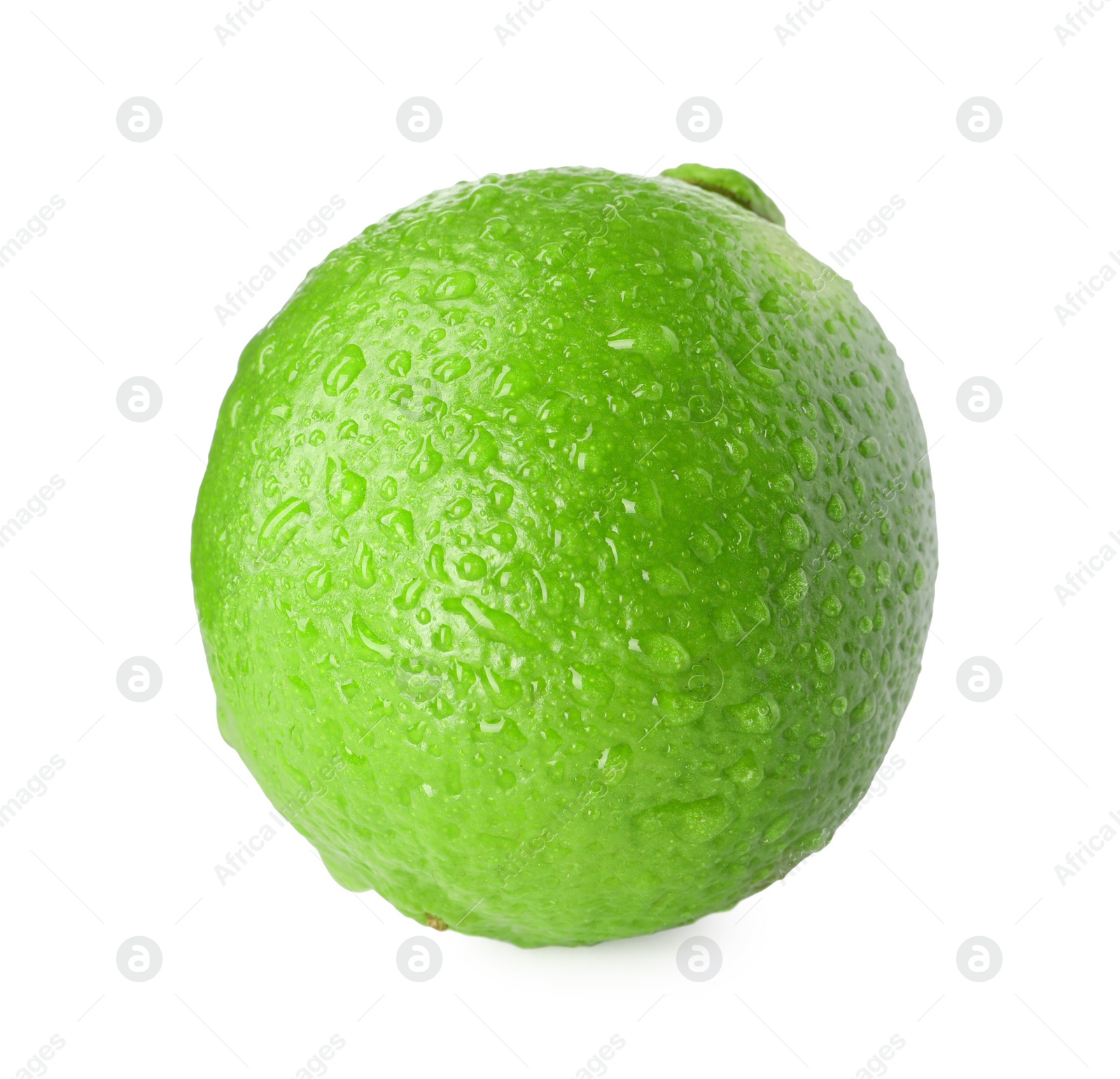 Photo of Fresh green ripe lime with water drops isolated on white