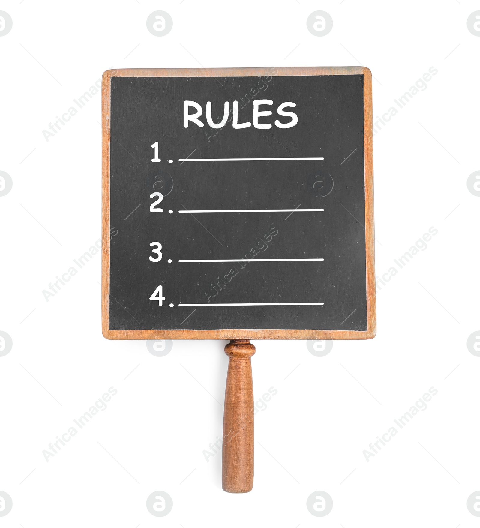 Image of Chalkboard with list of rules on white background, top view