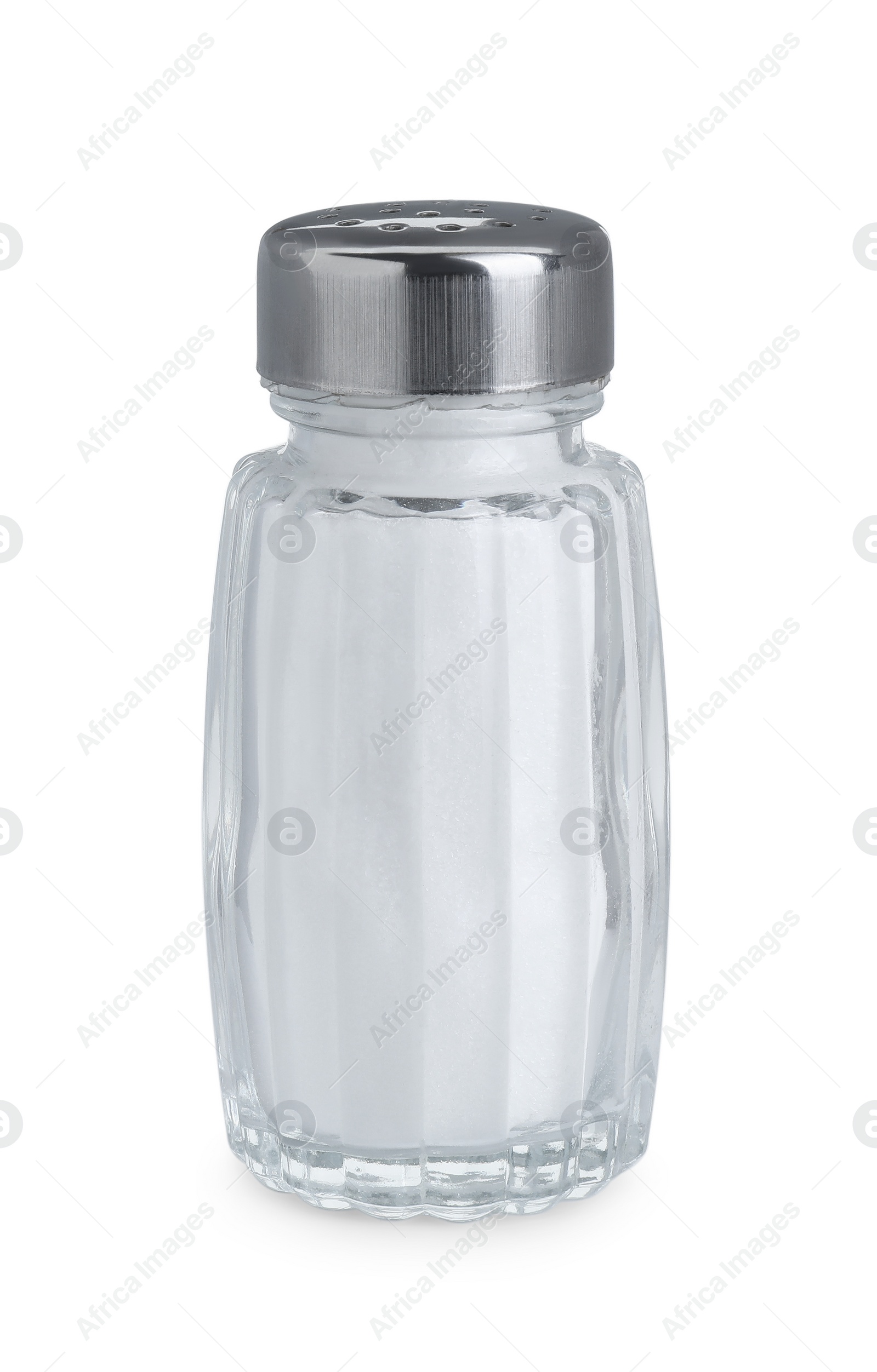 Photo of One glass salt shaker isolated on white