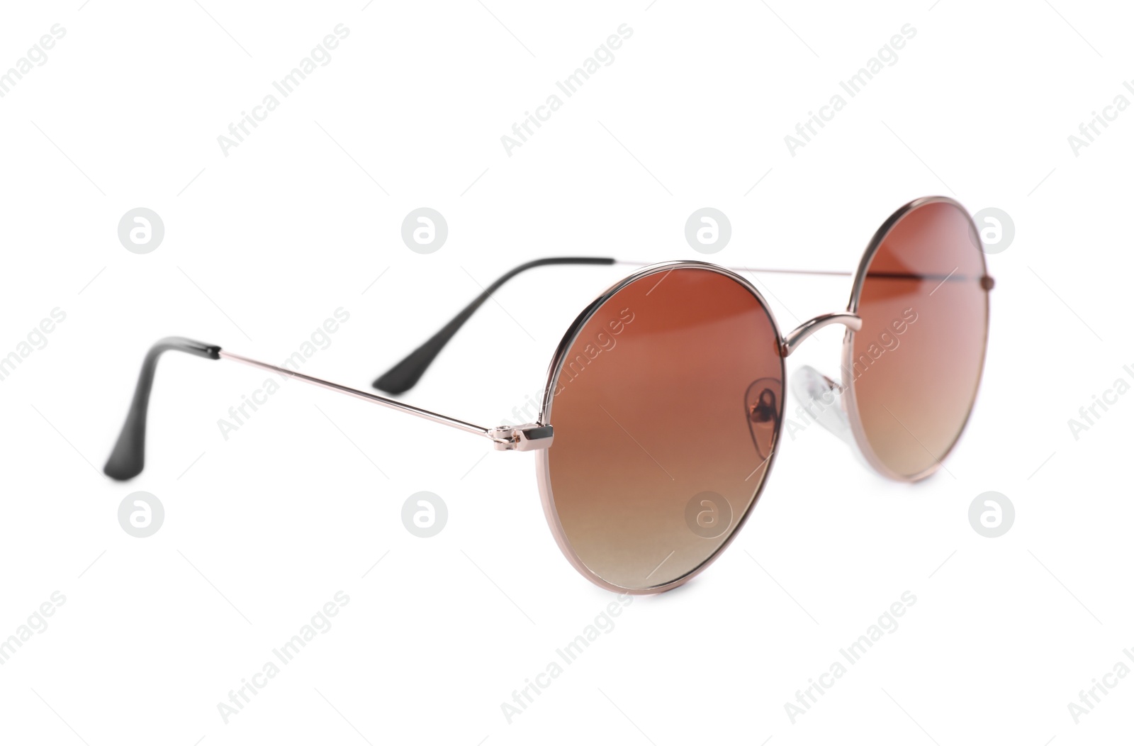 Photo of Stylish sunglasses isolated on white. Beach object