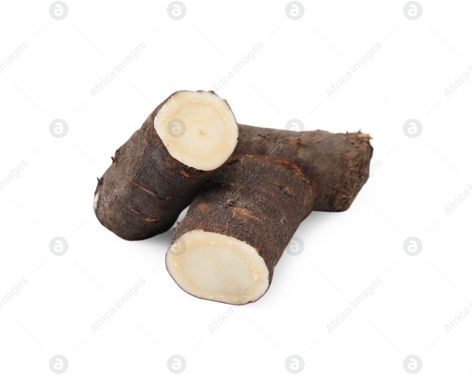 Photo of Cut raw salsify roots on white background