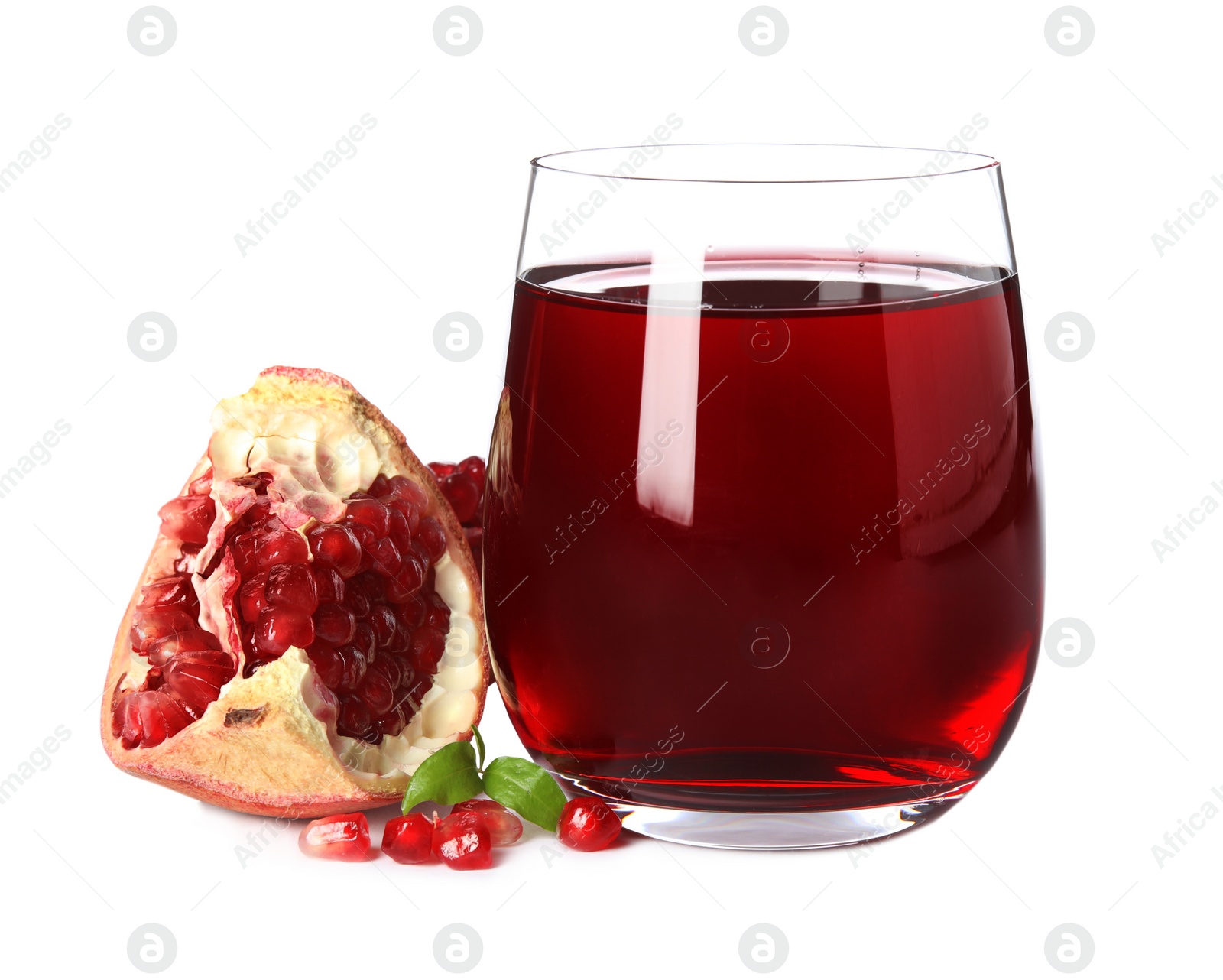 Photo of Freshly made pomegranate juice on white background