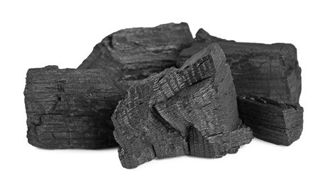 Photo of Pieces of coal isolated on white. Mineral deposits