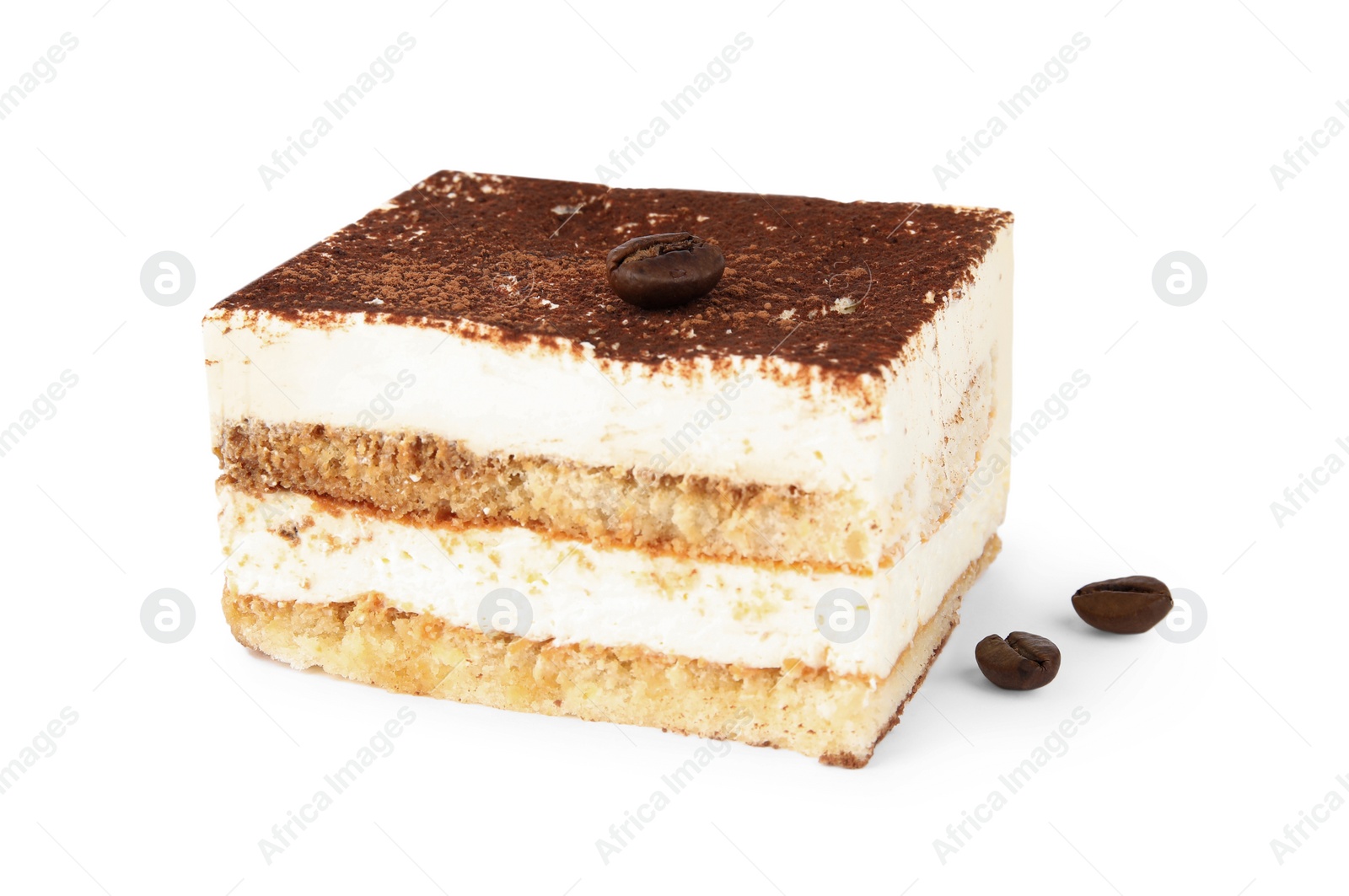 Photo of Classic Italian tiramisu cake isolated on white