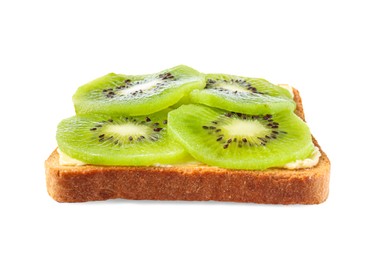 Delicious toast with sliced kiwi and butter isolated on white