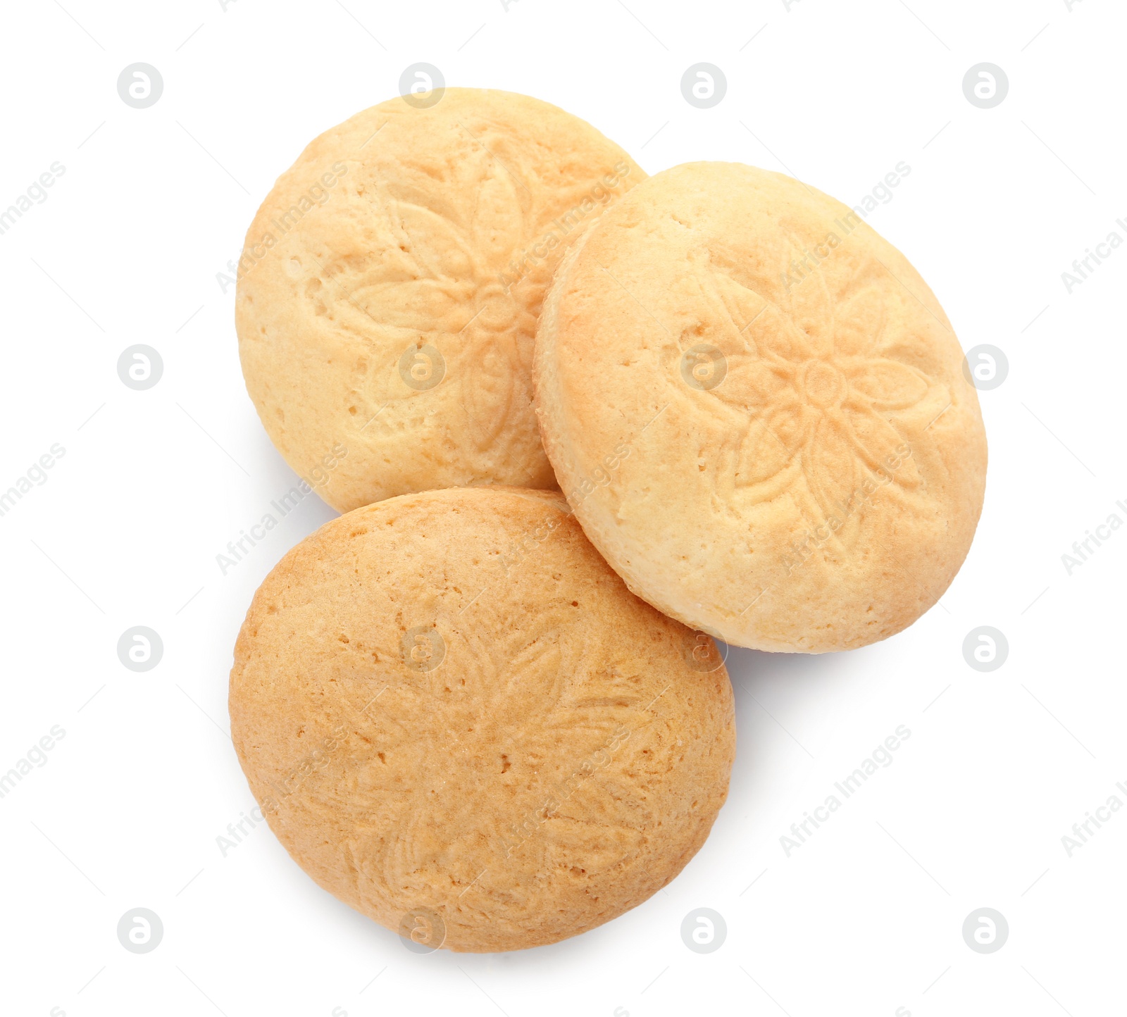 Photo of Tasty cookies for Islamic holidays isolated on white, top view. Eid Mubarak