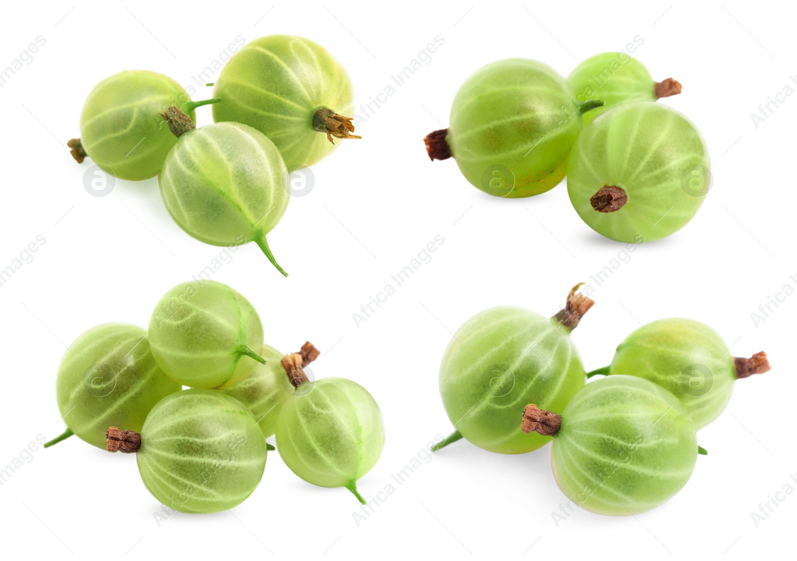 Image of Set with fresh ripe gooseberries on white background