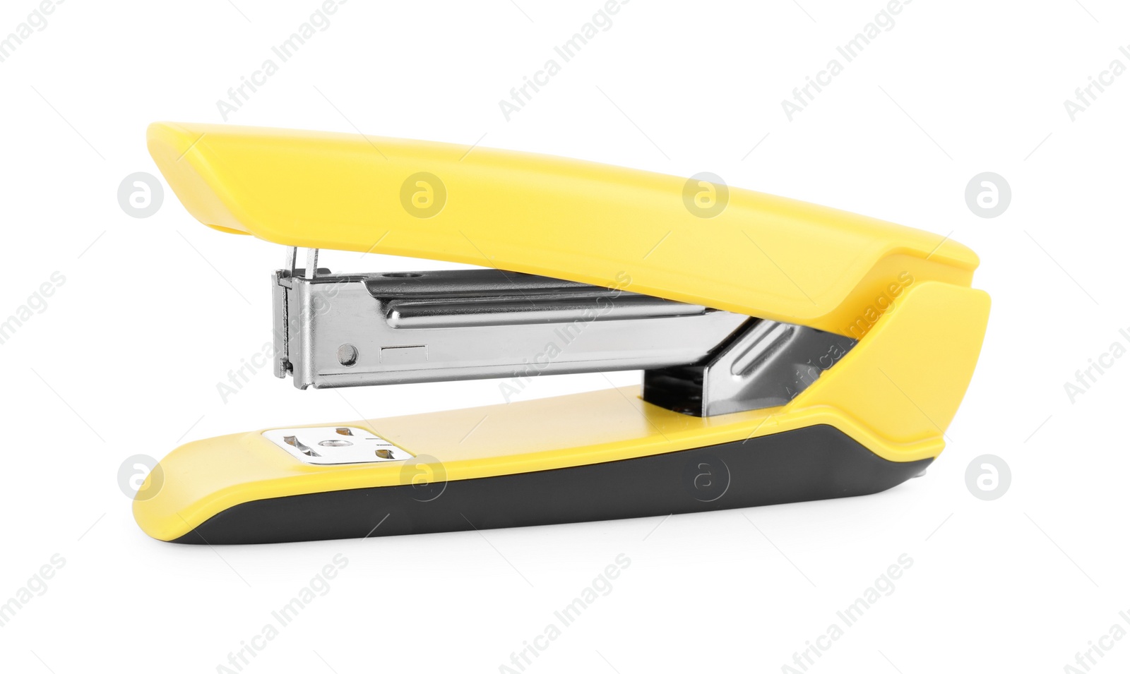 Photo of One new yellow stapler isolated on white