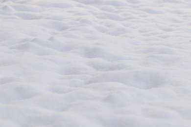 Photo of Beautiful snow as background, closeup. Winter weather