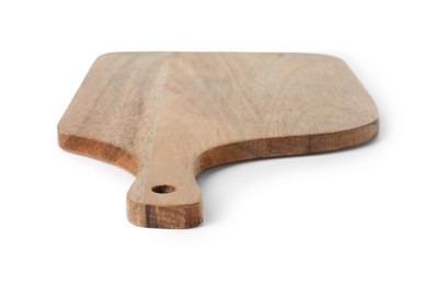 Photo of One wooden cutting board on white background