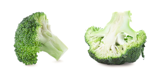 Image of Fresh green broccoli on white background, banner design 