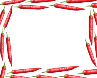 Frame made of ripe red chili peppers on white background