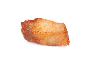 Photo of Tasty fried crackling isolated on white. Cooked pork lard