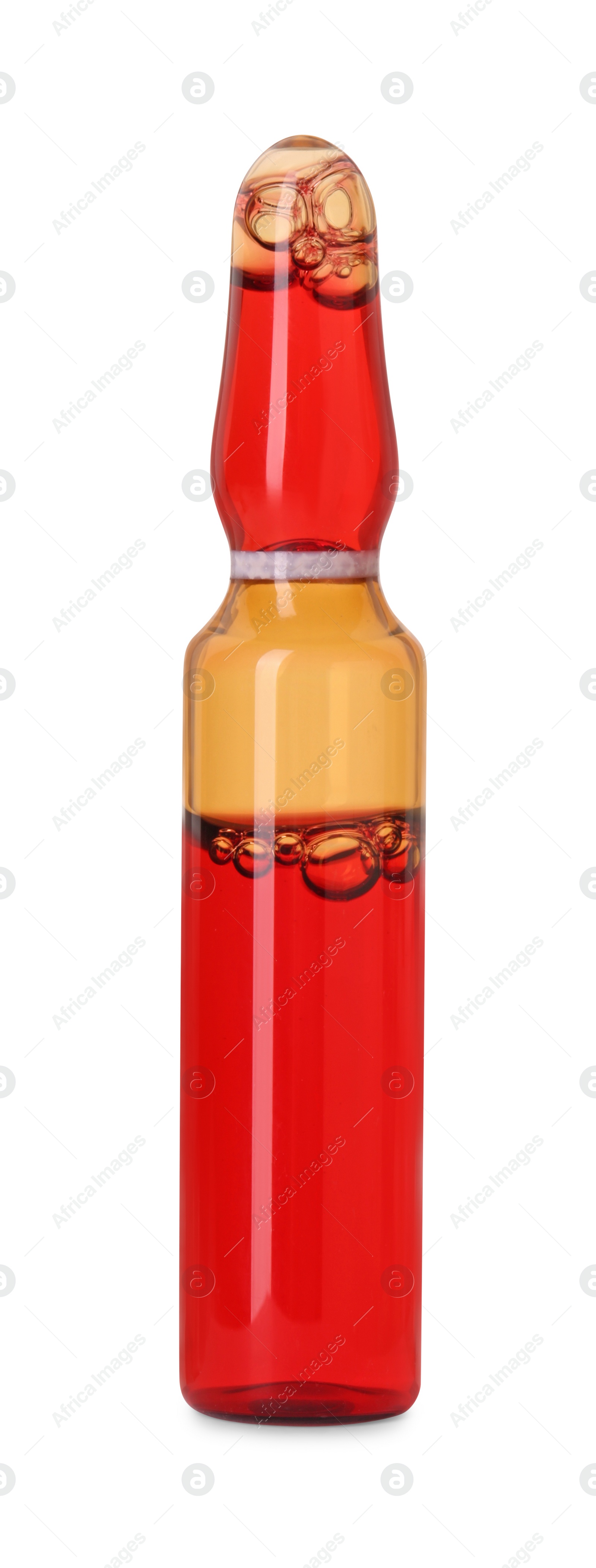 Photo of One glass ampoule with liquid isolated on white