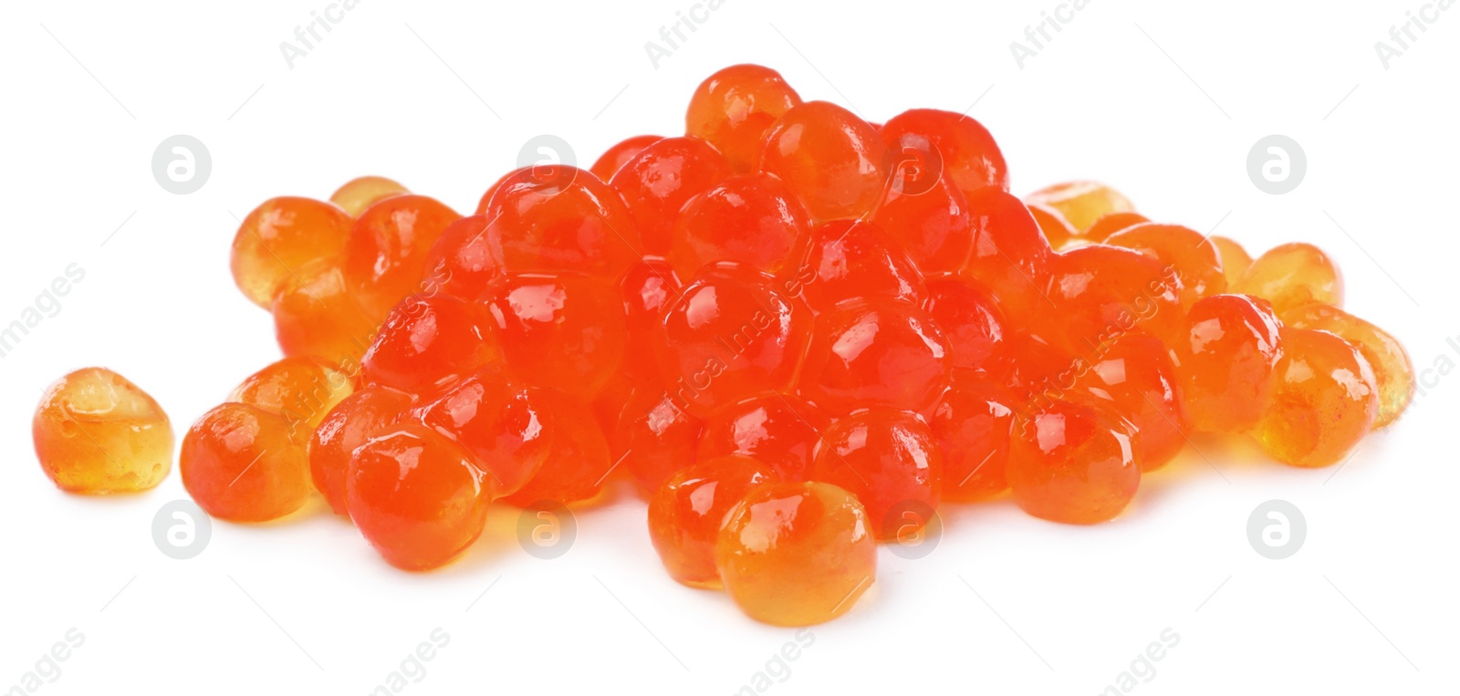 Photo of Pile of delicious red caviar isolated on white