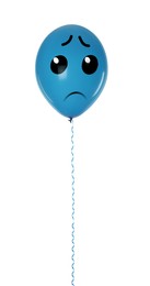 Blue balloon with sad face on white background