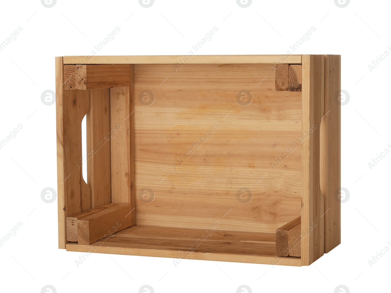 Photo of Wooden crate on white background. Shipping container