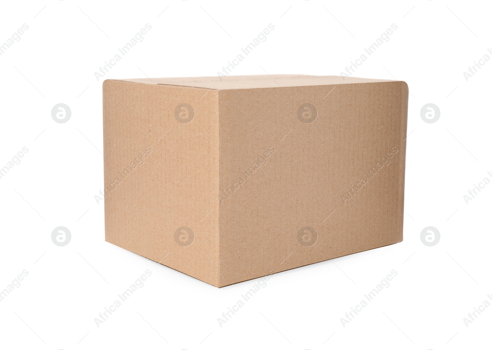 Photo of One closed cardboard box on white background