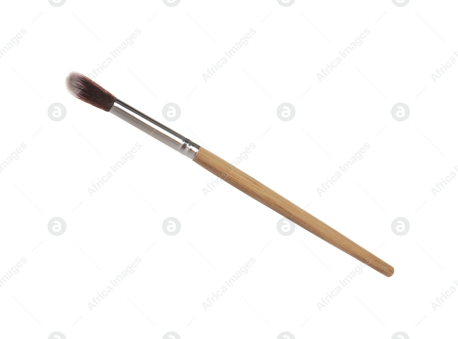 Photo of Makeup brush with wooden handle isolated on white