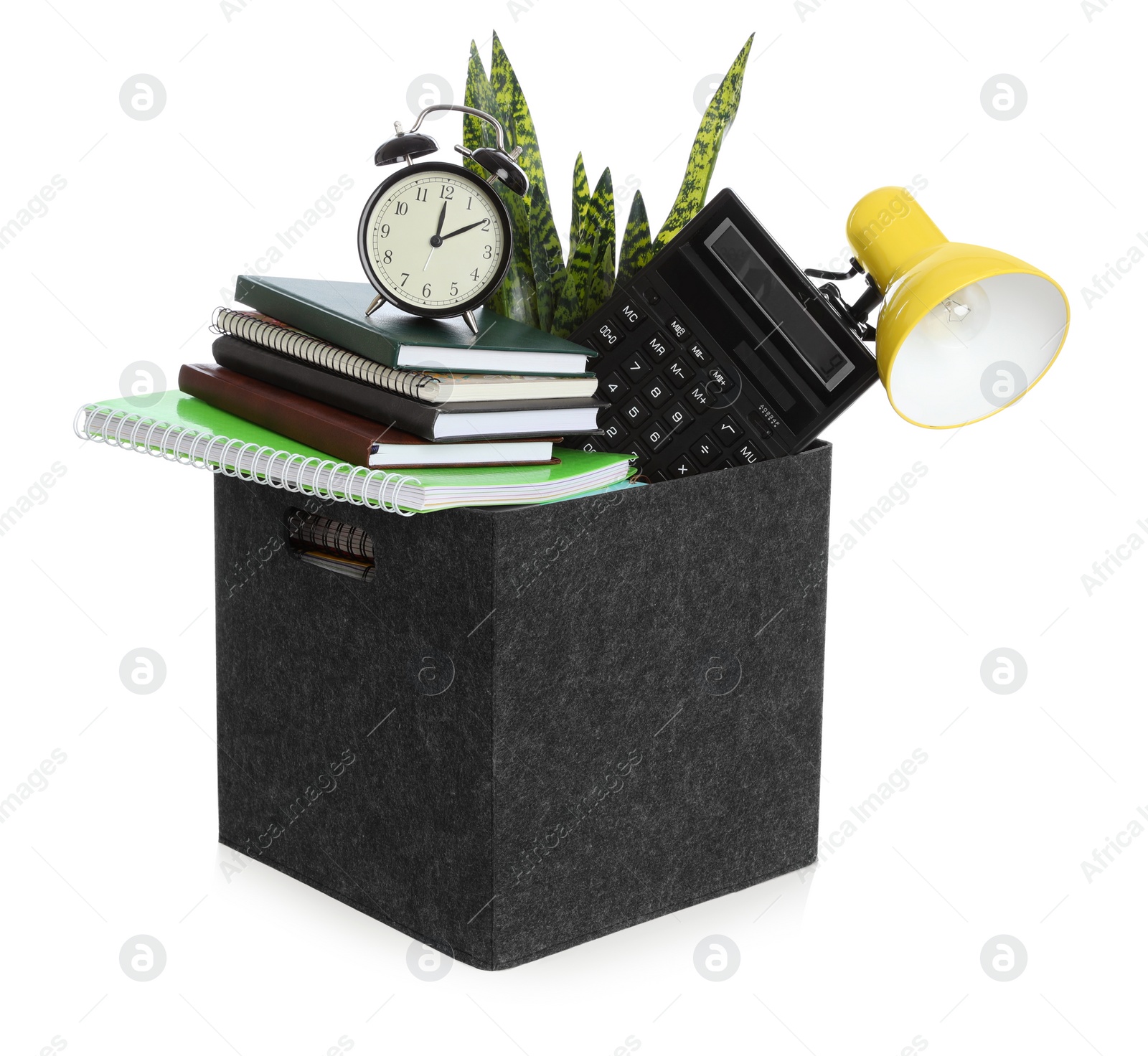 Photo of Moving box with stuff isolated on white. Work promotion concept