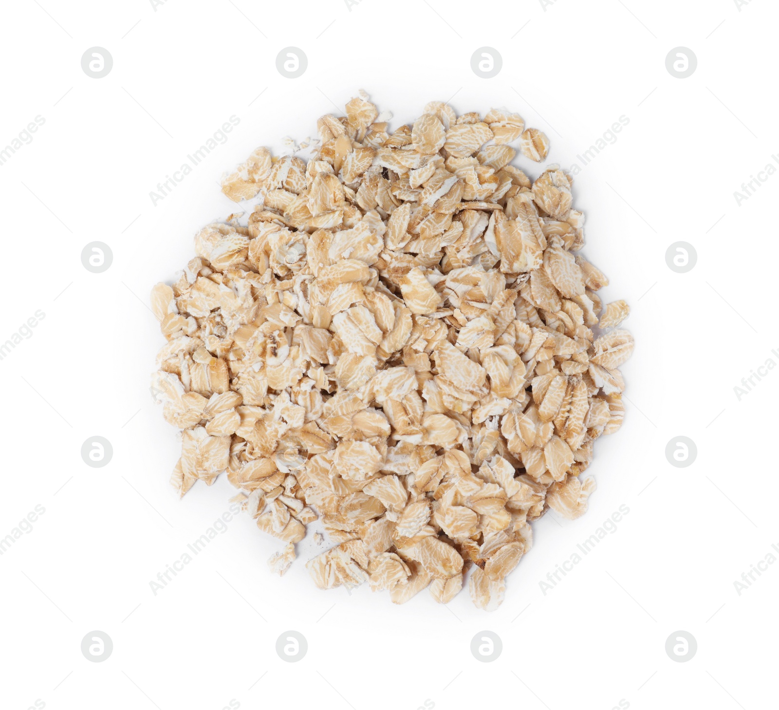 Photo of Pile of oatmeal isolated on white, top view