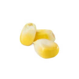 Photo of Tasty fresh corn kernels on white background