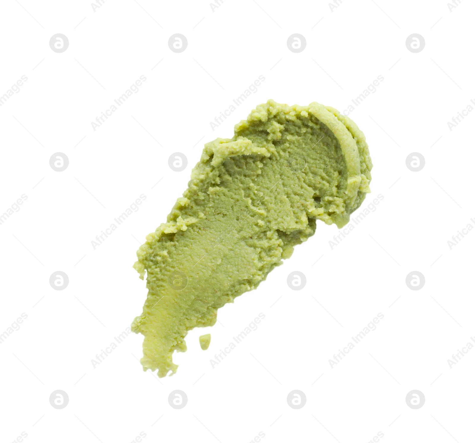 Photo of Delicious spicy wasabi paste isolated on white, top view