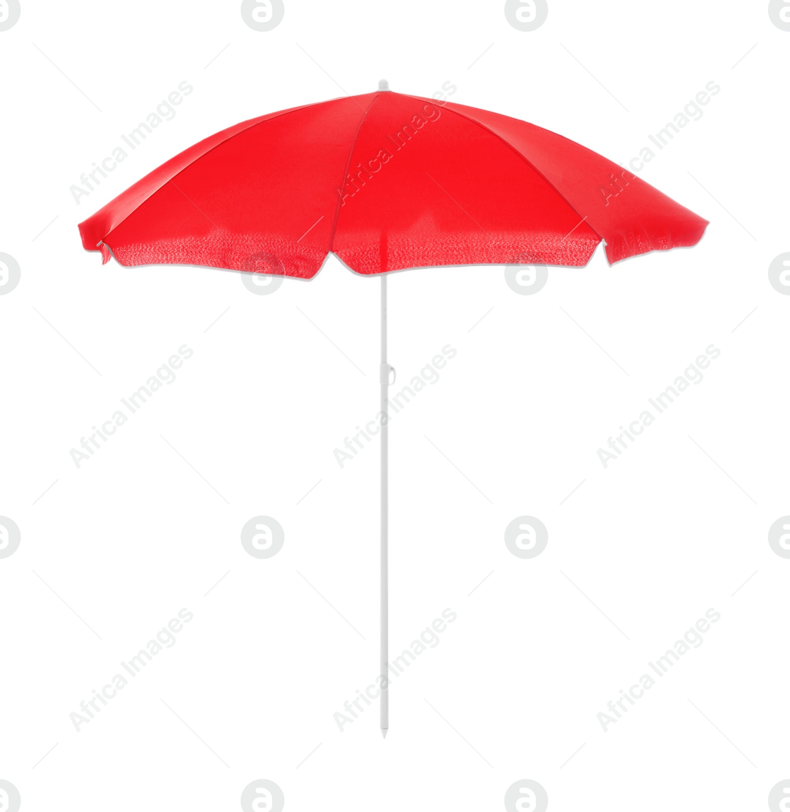 Image of Open red beach umbrella isolated on white