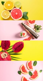 Image of Summer vibe collage with different juicy fruits