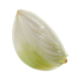 Slice of fresh ripe onion on white background