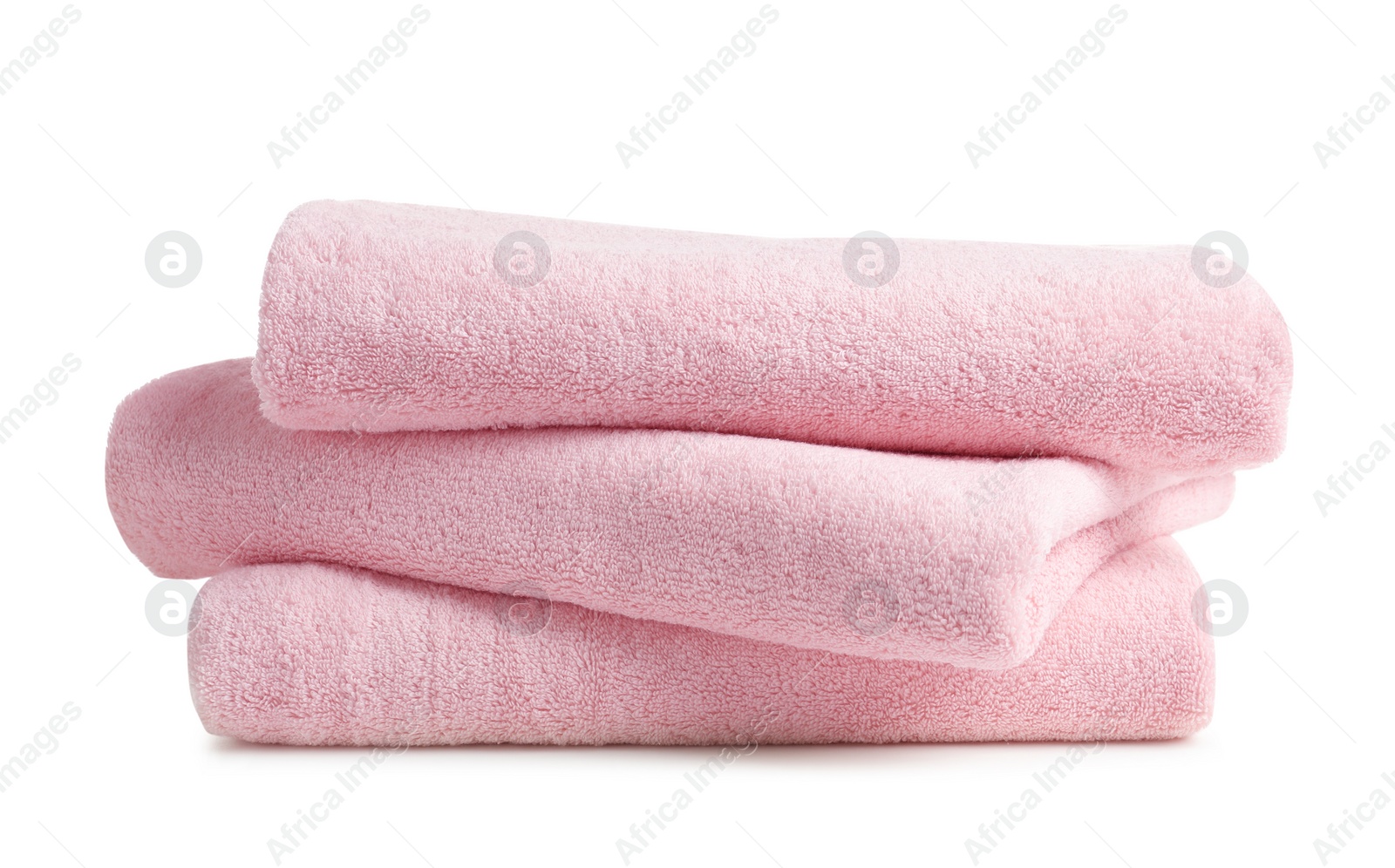 Photo of Stack of clean soft towels on white background