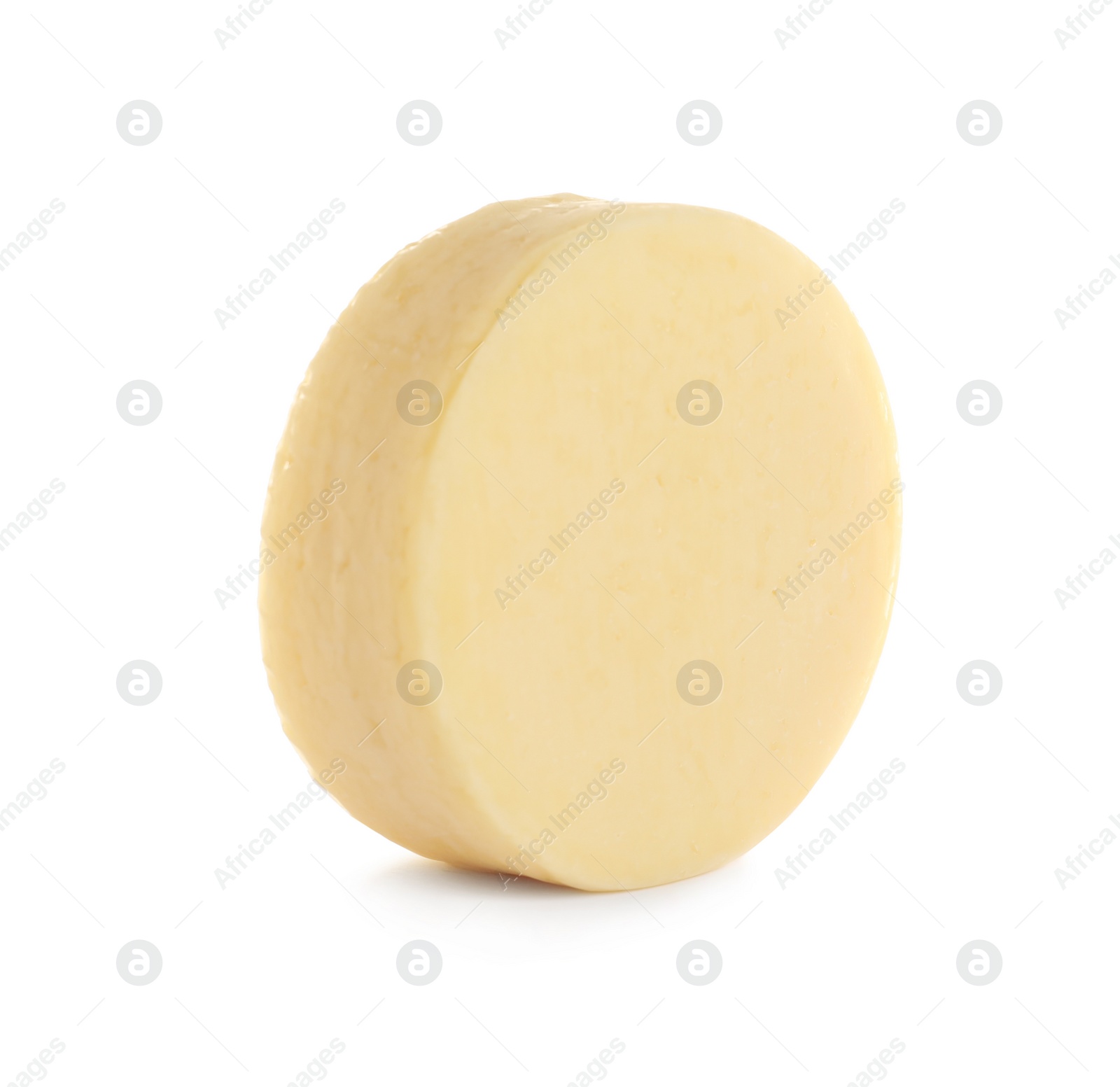 Photo of Head of tasty fresh cheese on white background