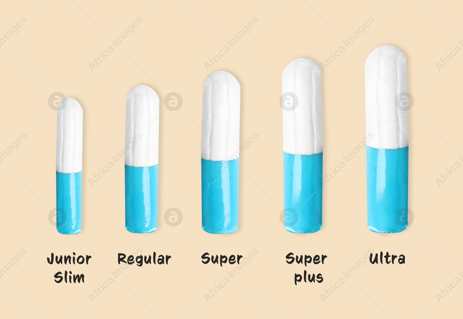 Image of Tampons of different sizes on beige background 