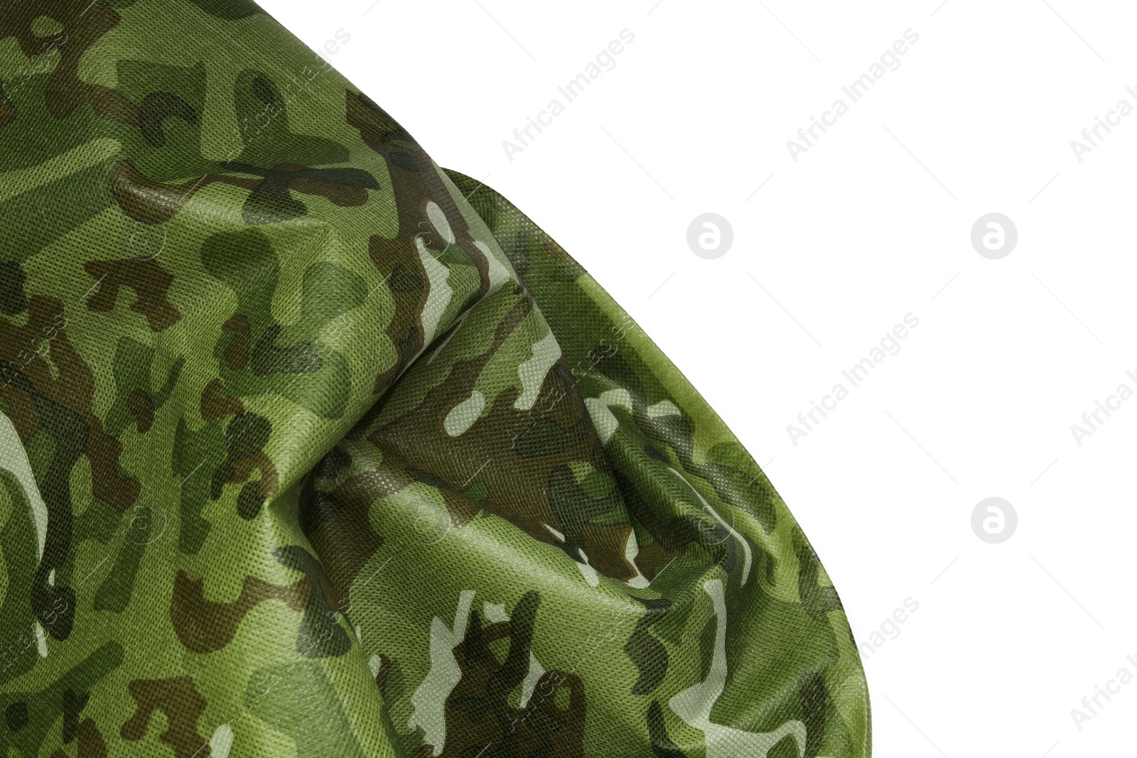 Photo of Camouflage fabric isolated on white, top view