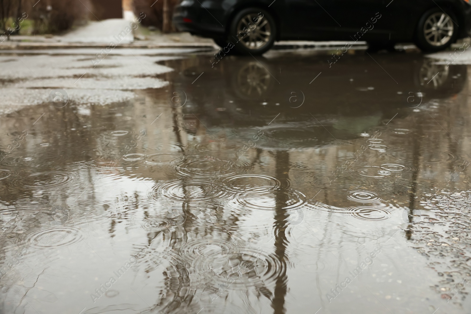 Photo of View of pouring rain on city street